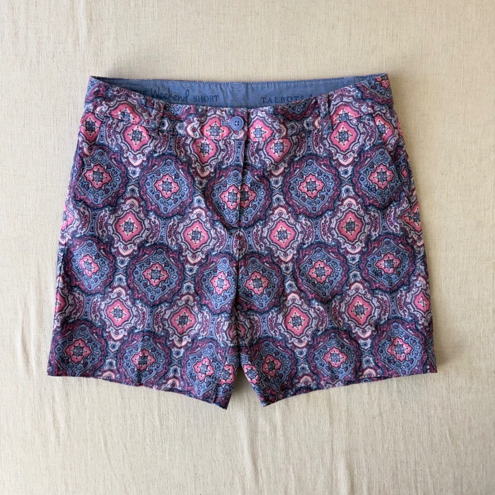 Talbots The Weekend Paisley Medallion Chino Shorts Womens 4 Pink Purple
